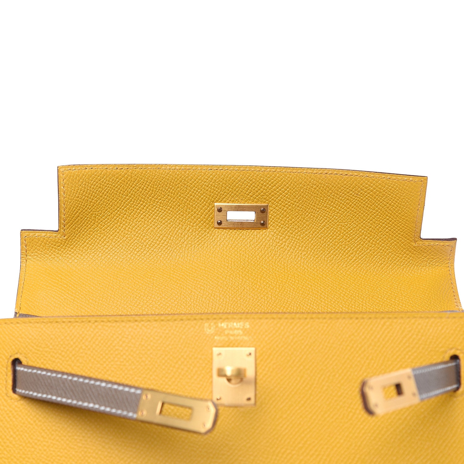 Hermes Epsom Horseshoe Kelly Sellier 25 Jaune Ambre Etoupe 11 of 34