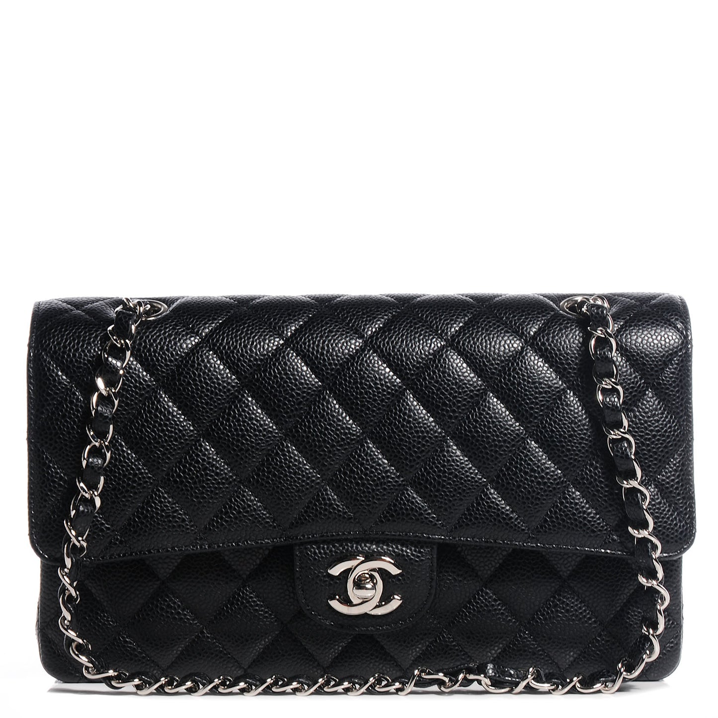 Caviar Quilted Medium Double Flap Black