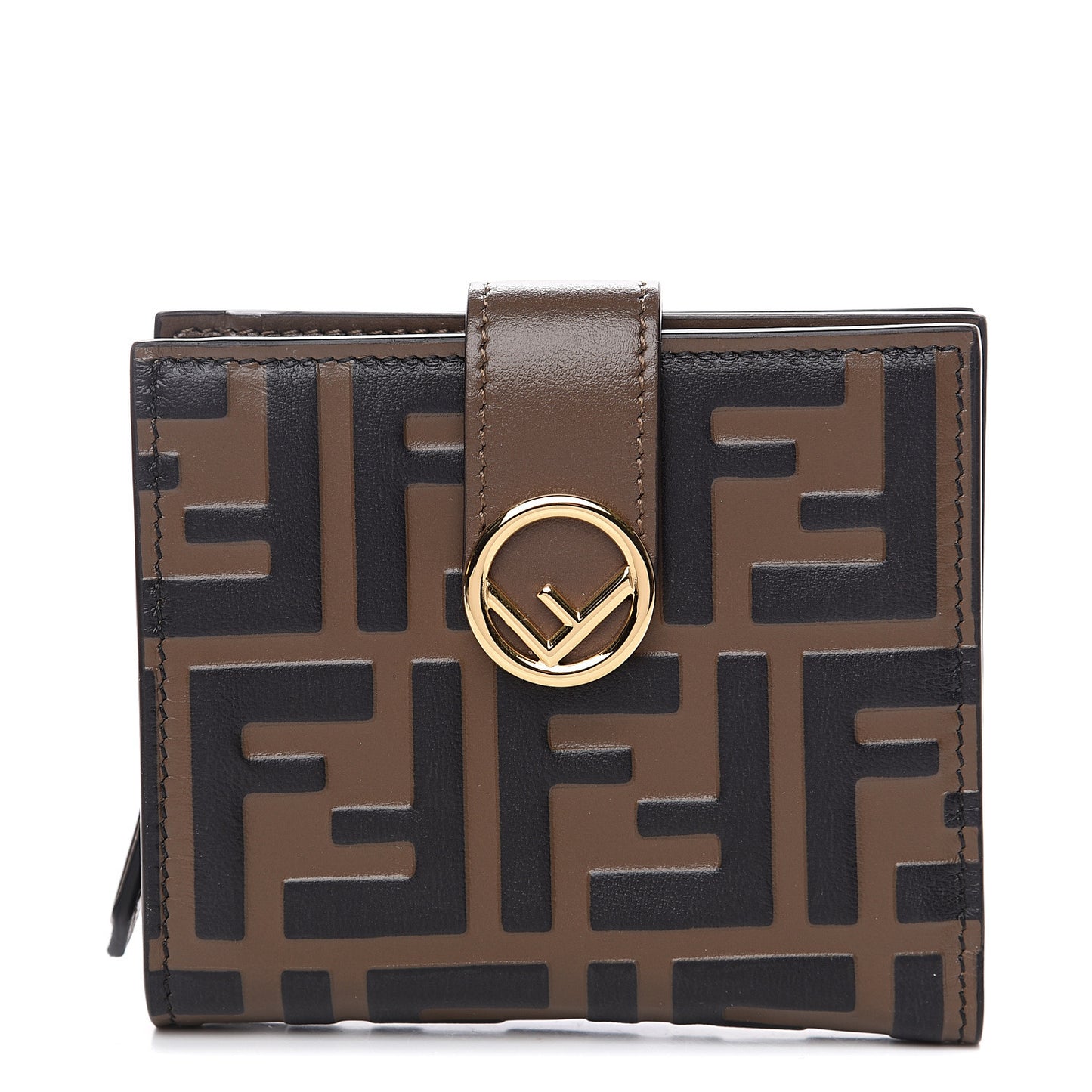 Vitello Soft F is Fendi Bi-Color FF 1974 Embossed Compact Wallet Maya Black