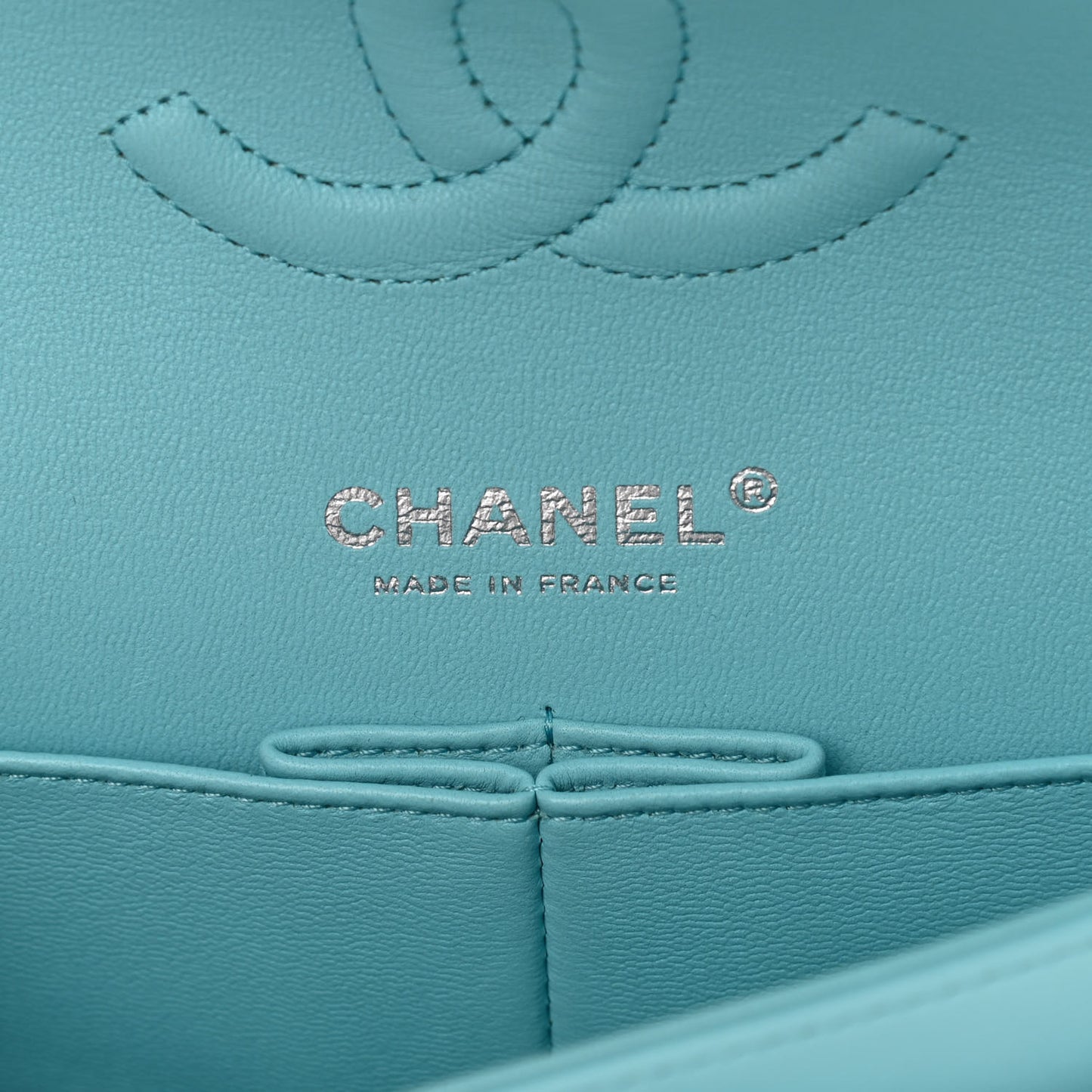 Lambskin Quilted Medium Double Flap Light Blue