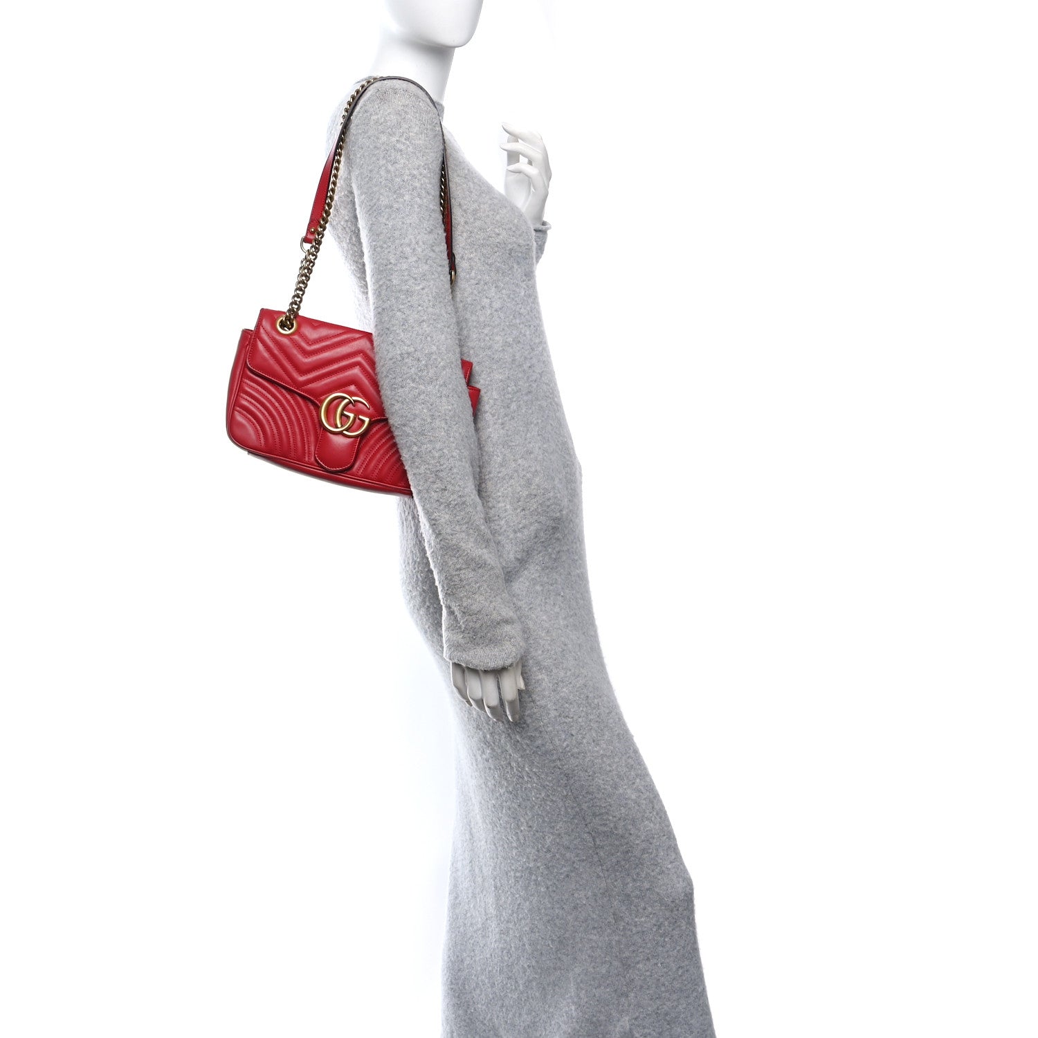 Gucci Calfskin Matelasse Small GG Marmont Shoulder Bag Hibiscus Red 2 of 10