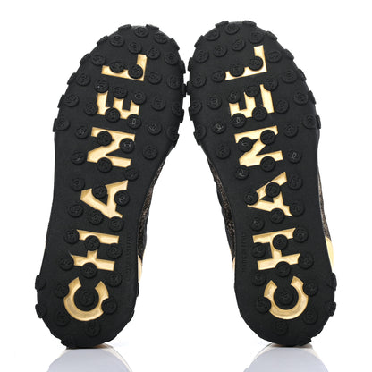 Chanel Metallic Lambskin Satin Finish Womens CC Sneakers 37 Black Gold 5 of 8
