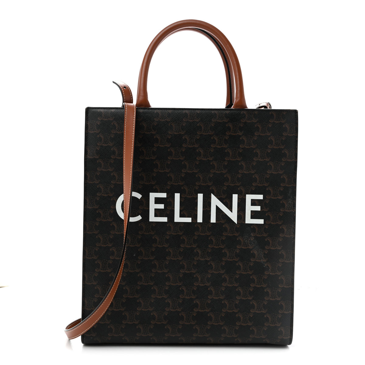 Celine Triomphe Canvas Calfskin Small Vertical Cabas Tan 1 of 15