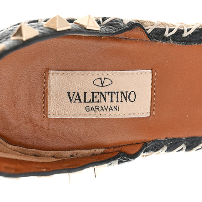 Valentino Garavani Grained Calfskin Rockstud Ankle Strap Espadrille 15/105mm Wedge Sandals 39 Black Light Cuir Natural 7 of 8