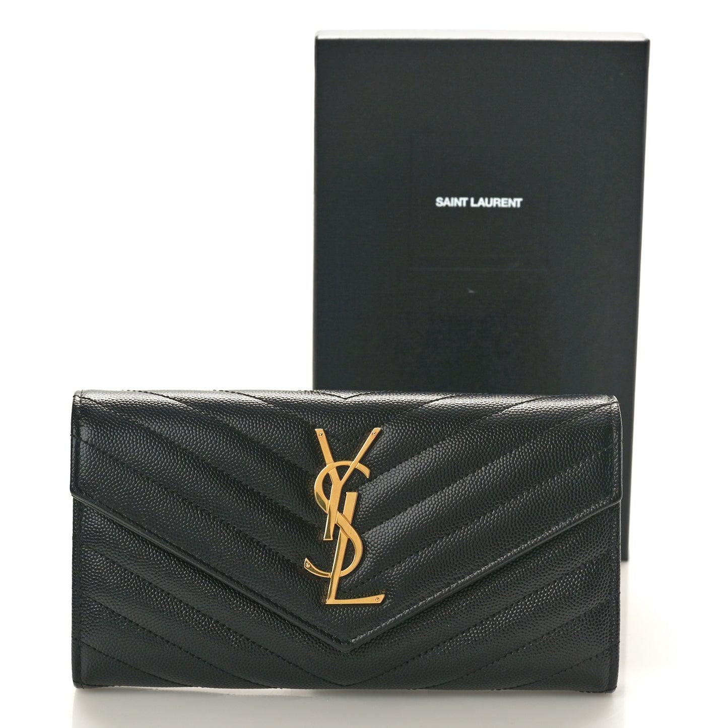 Grain De Poudre Matelasse Chevron Monogram Flap Wallet Black