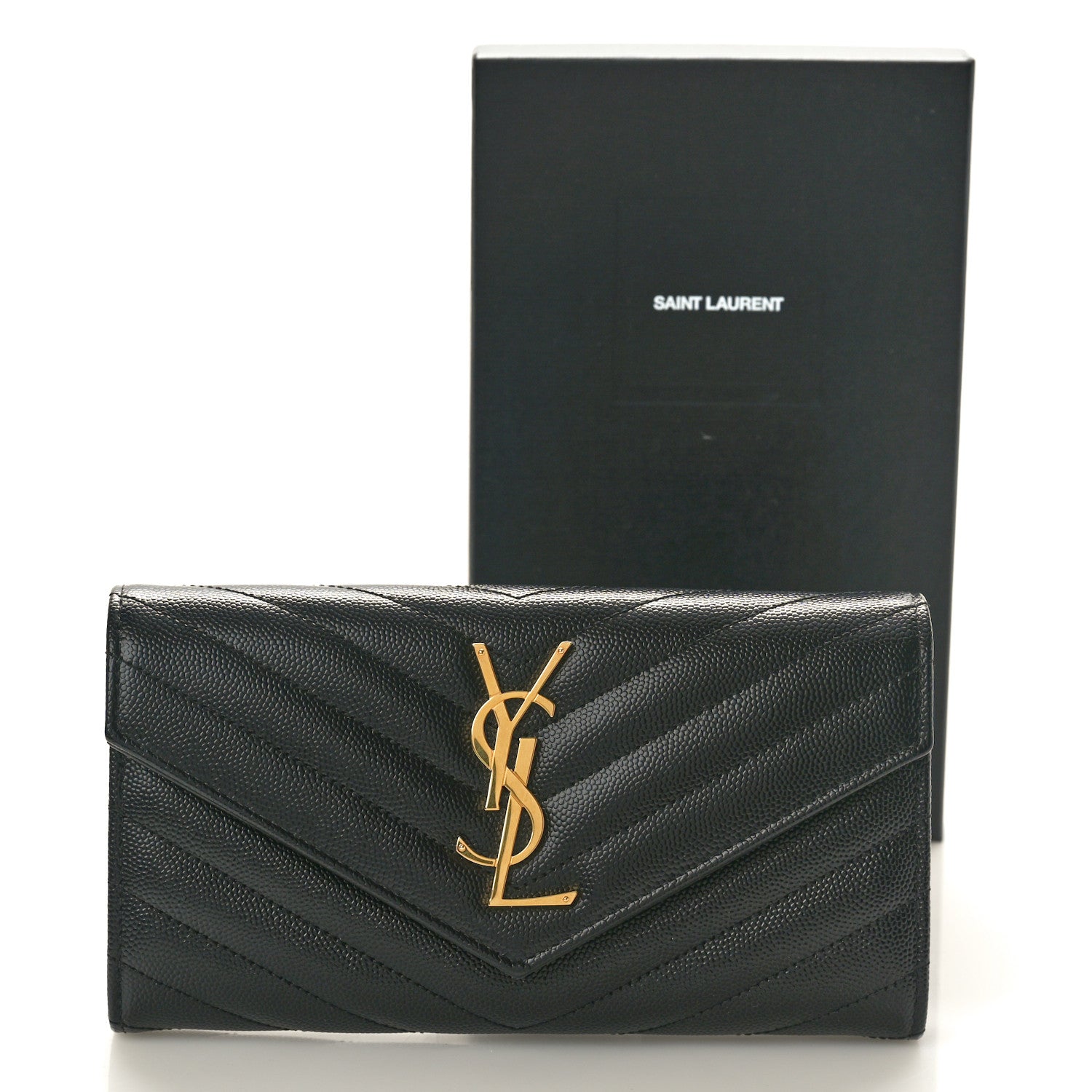 Saint Laurent Grain De Poudre Matelasse Chevron Monogram Flap Wallet Black 8 of 8