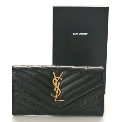 Saint Laurent Grain De Poudre Matelasse Chevron Monogram Flap Wallet Black 8 of 8