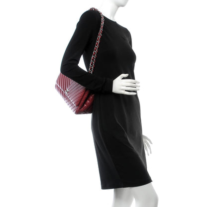 Chanel Lambskin Chevron Quilted Large Surpique Flap Dark Red 3 of 8