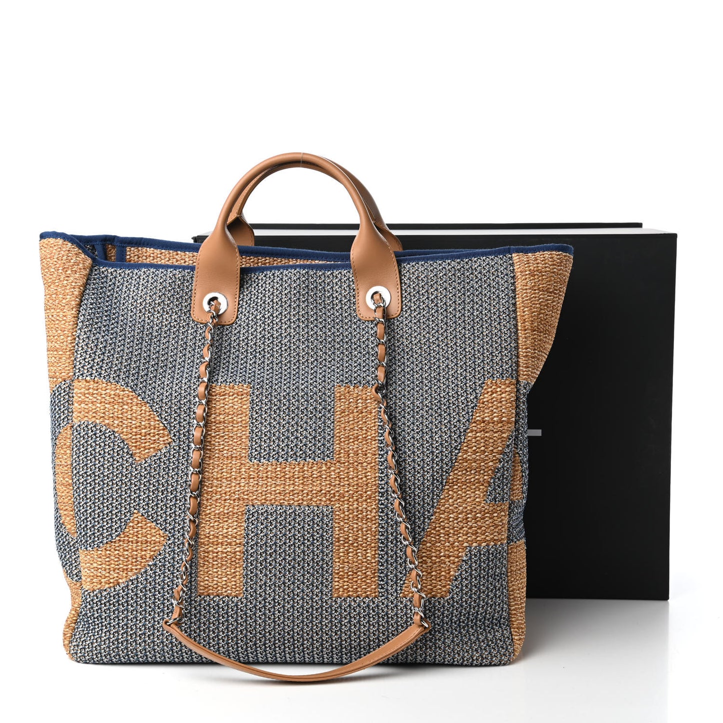 Mixed Fibers Large Shopping Bag Blue Beige