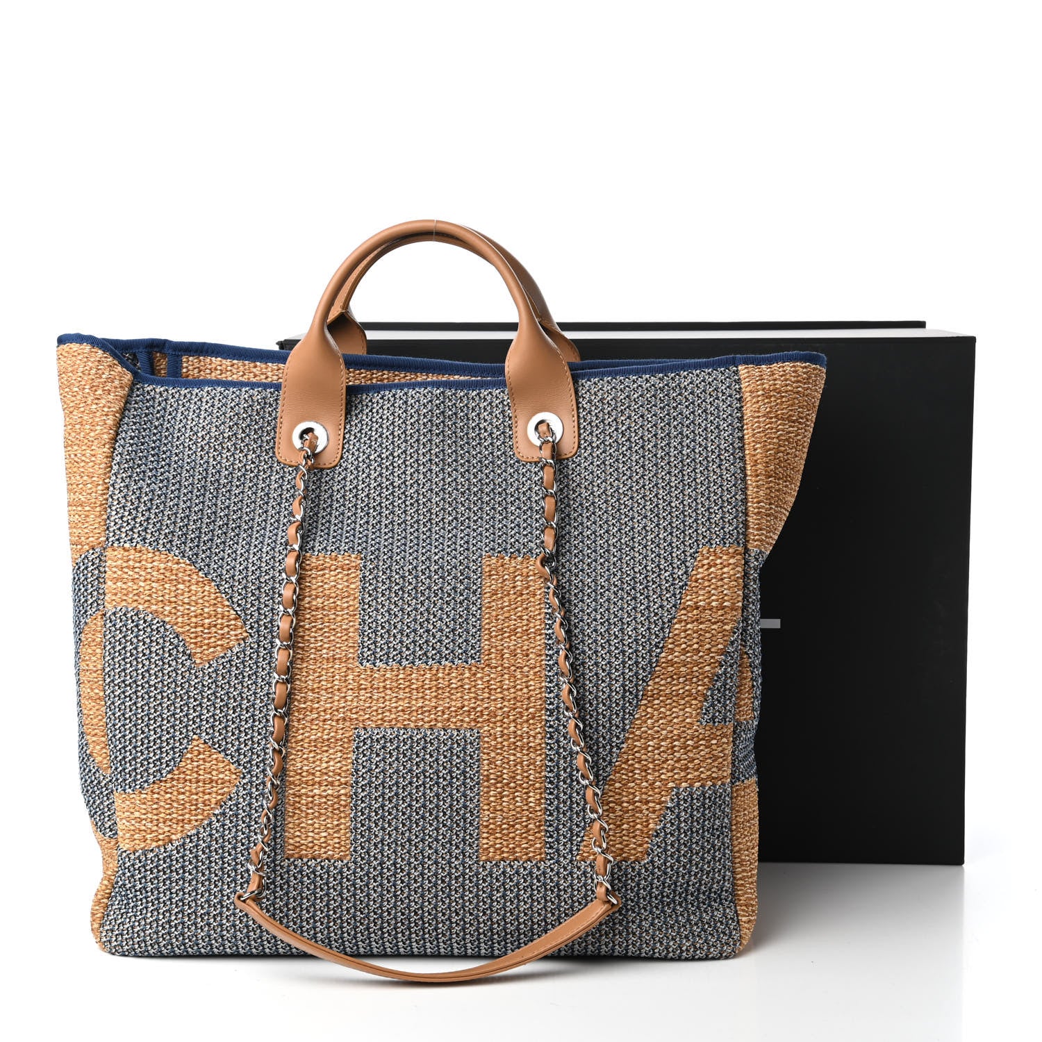 Chanel Mixed Fibers Large Shopping Bag Blue Beige 11 of 11