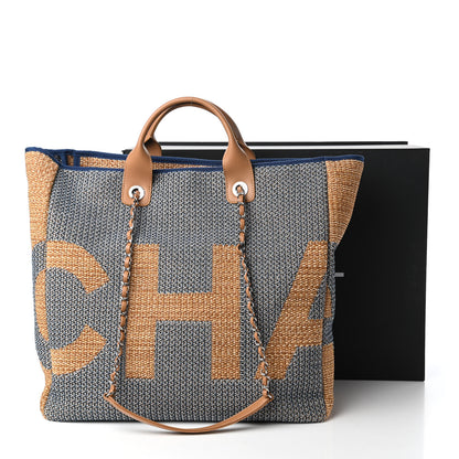 Chanel Mixed Fibers Large Shopping Bag Blue Beige 11 of 11