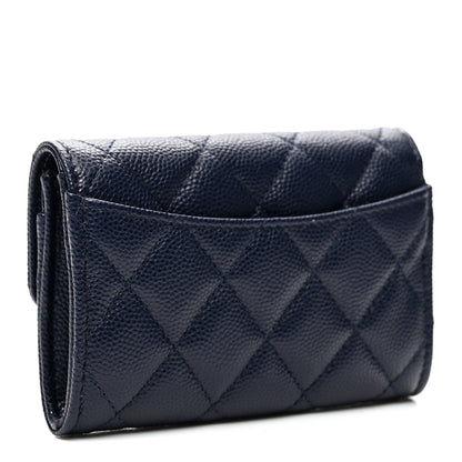 Chanel Caviar Quilted Flap Card Holder Wallet Navy Blue 3 of 8