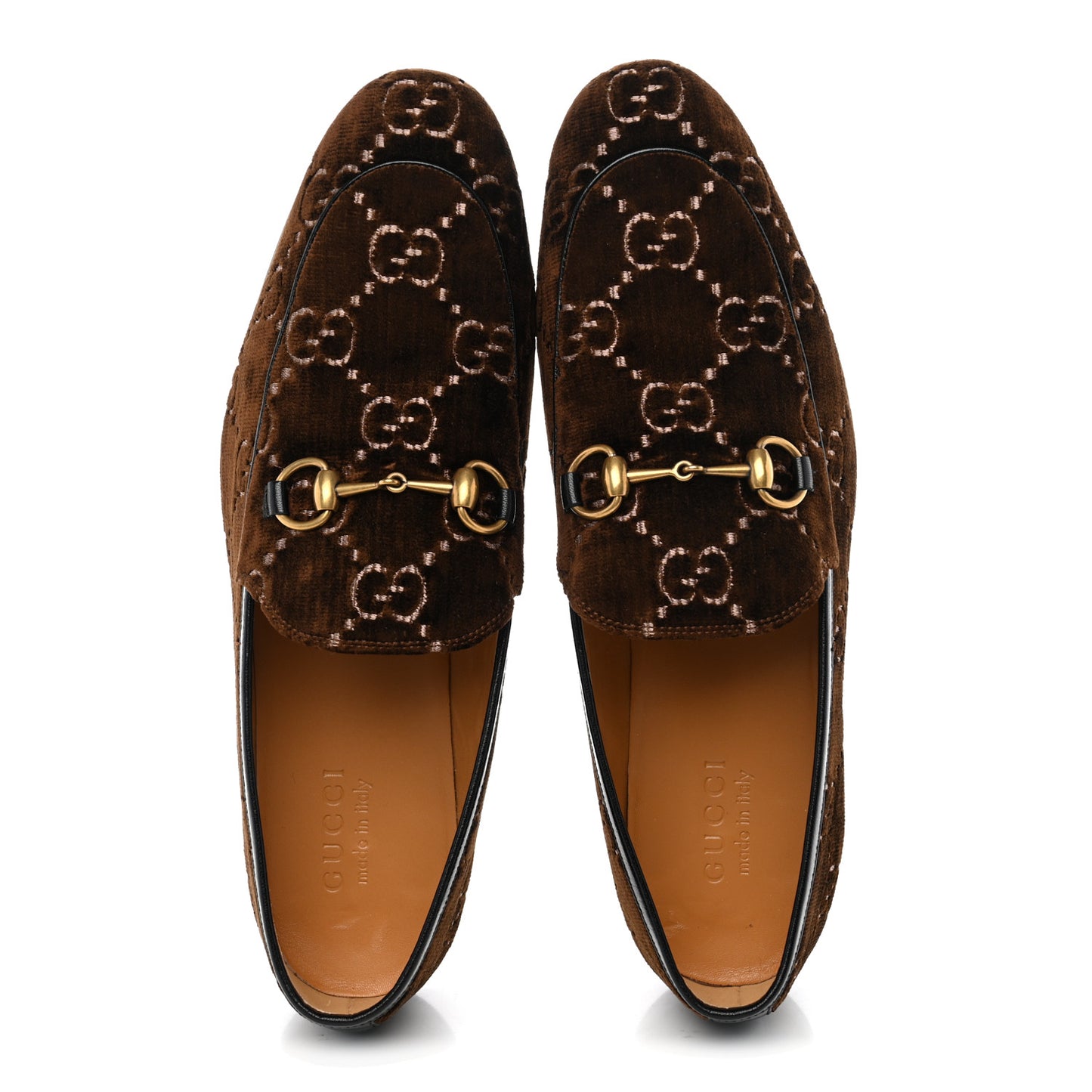 Velvet GG Monogram Goatskin Mens Horsebit Loafers 10 Brown Black