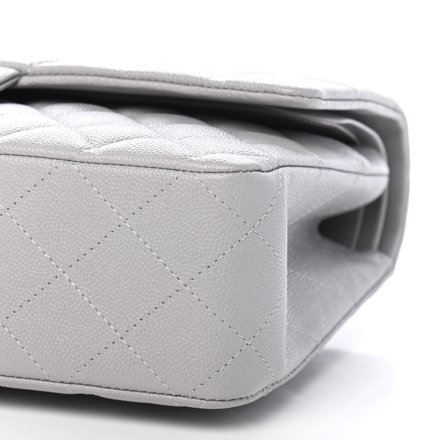 Caviar Quilted Medium Double Flap Grey