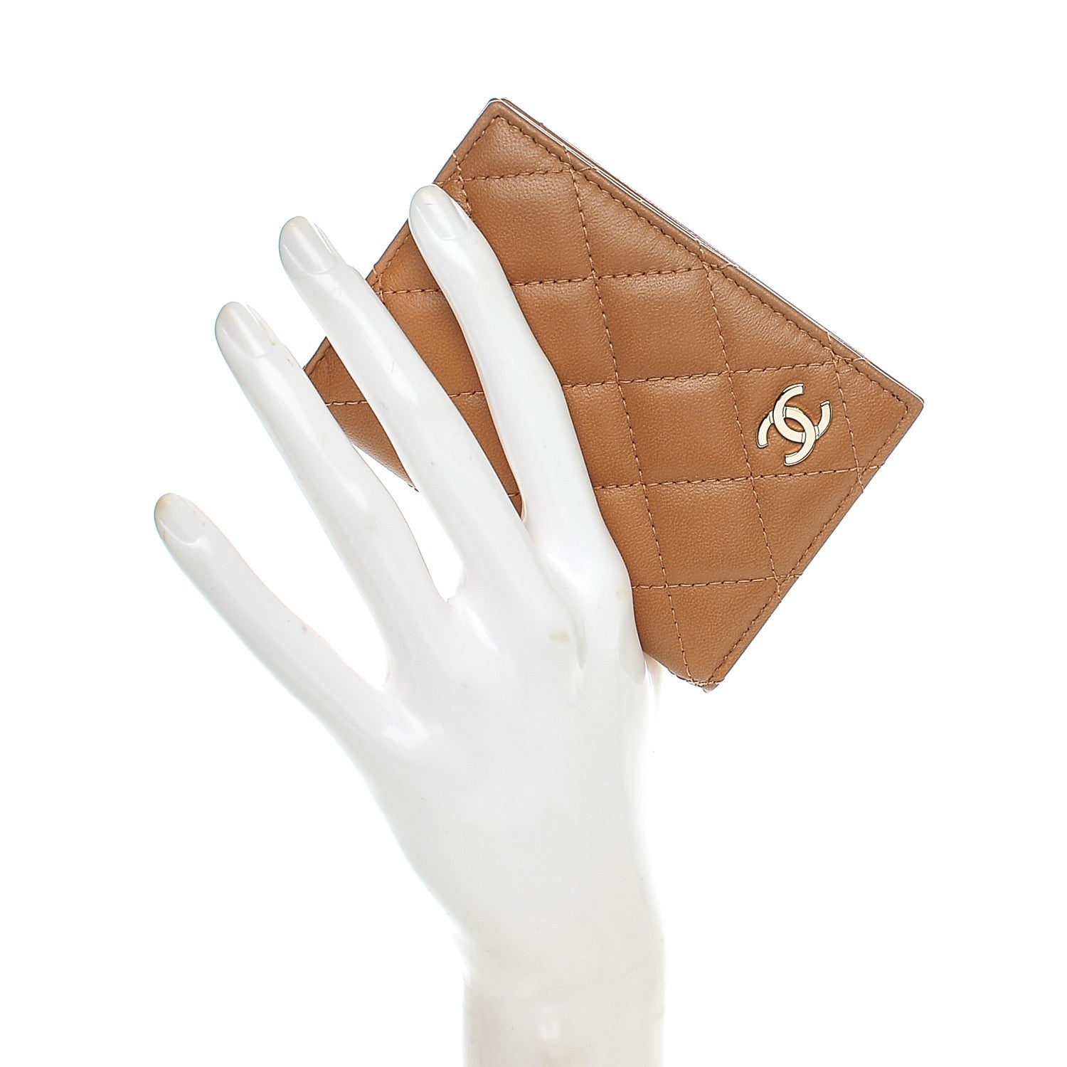 Chanel Lambskin Quilted Card Holder Wallet Tan 2 of 7