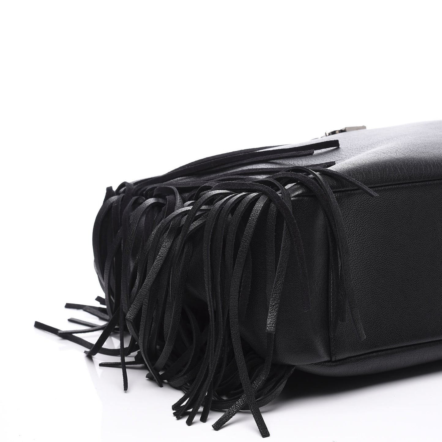 Calfskin Fringe Monogram Shopping Tote Black