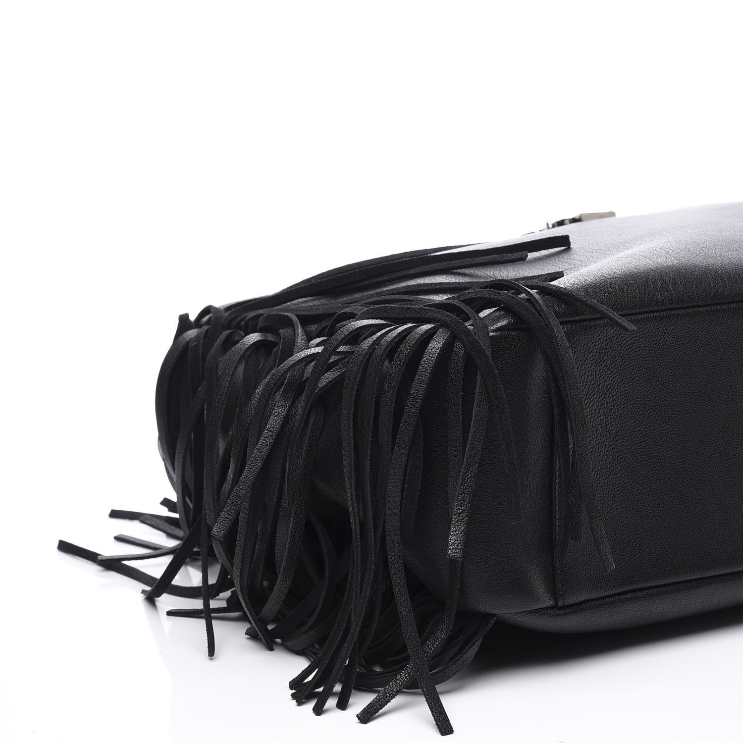 Saint Laurent Calfskin Fringe Monogram Shopping Tote Black 6 of 8