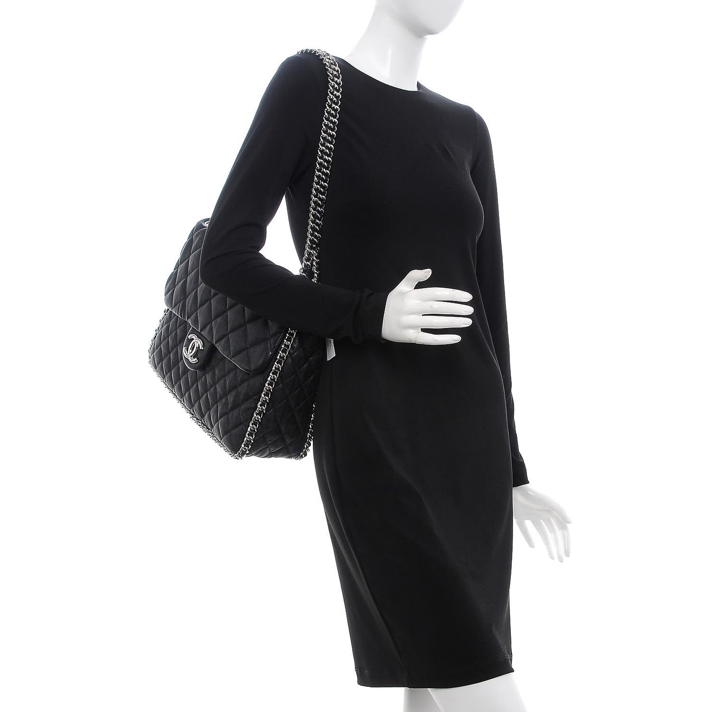 Washed Lambskin Maxi Chain Around Flap Black