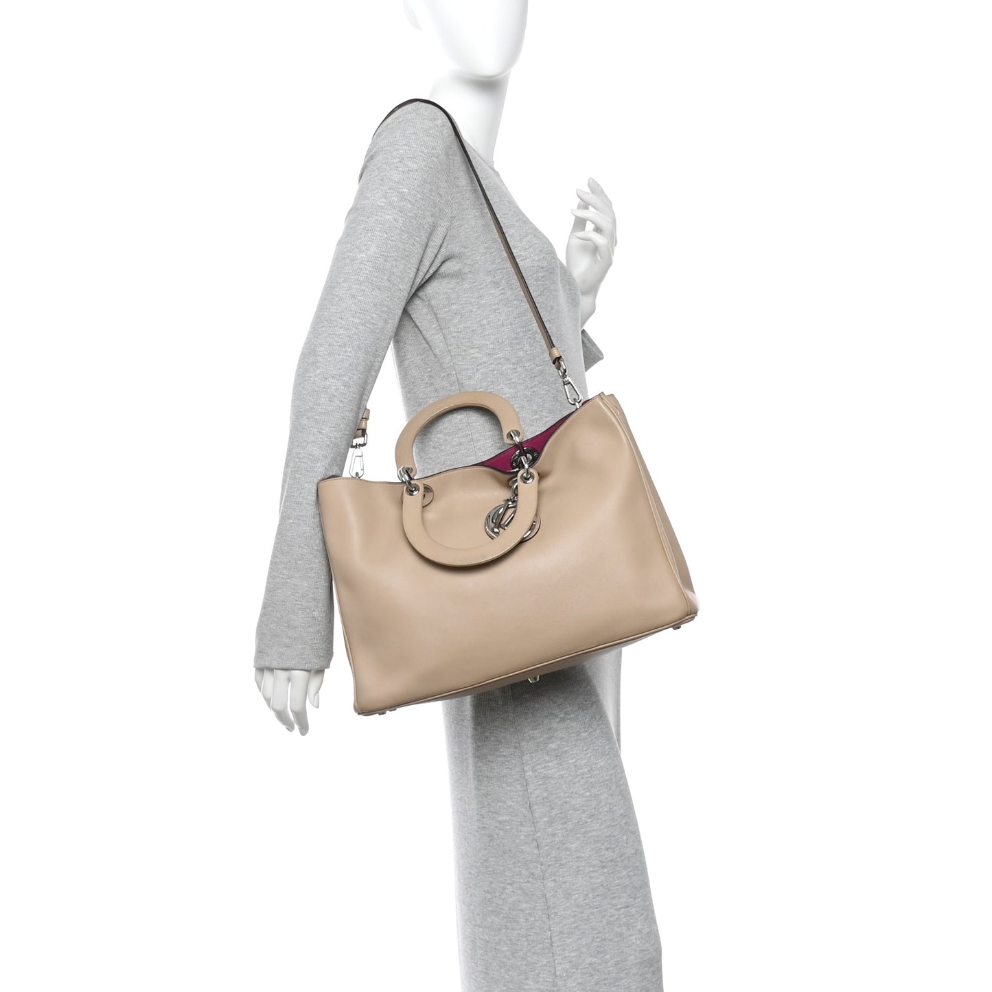 Smooth Calfskin Large Diorissimo Tote Beige Fuchsia