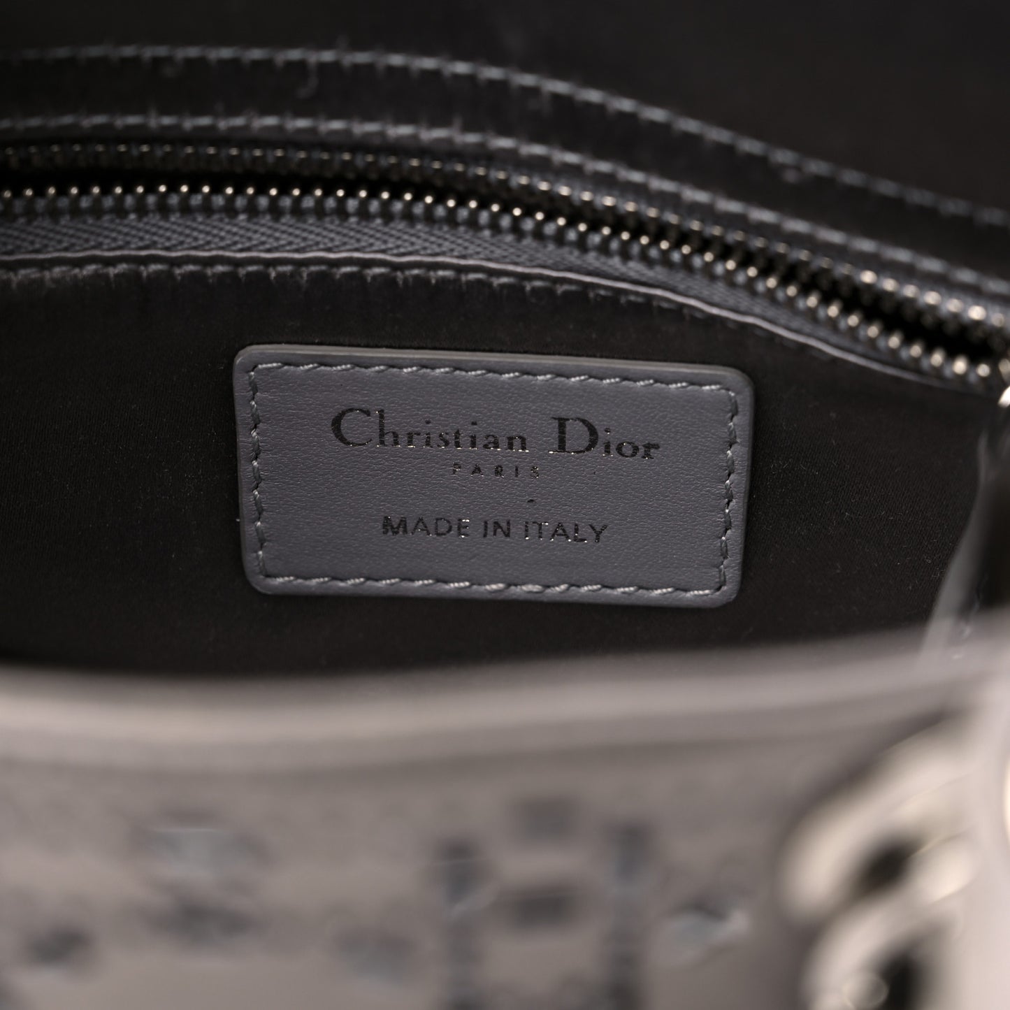 Satin Crystal Cannage Mini Lady Dior Gray