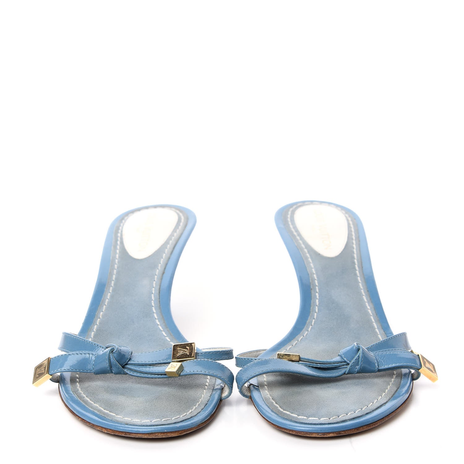 Louis Vuitton Patent Strappy Bow Sandals 37.5 Blue 2 of 10