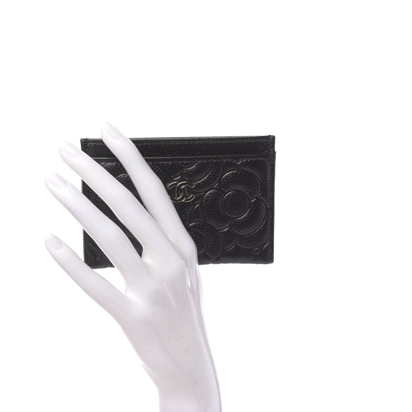 Caviar Camellia Embossed Card Holder Black