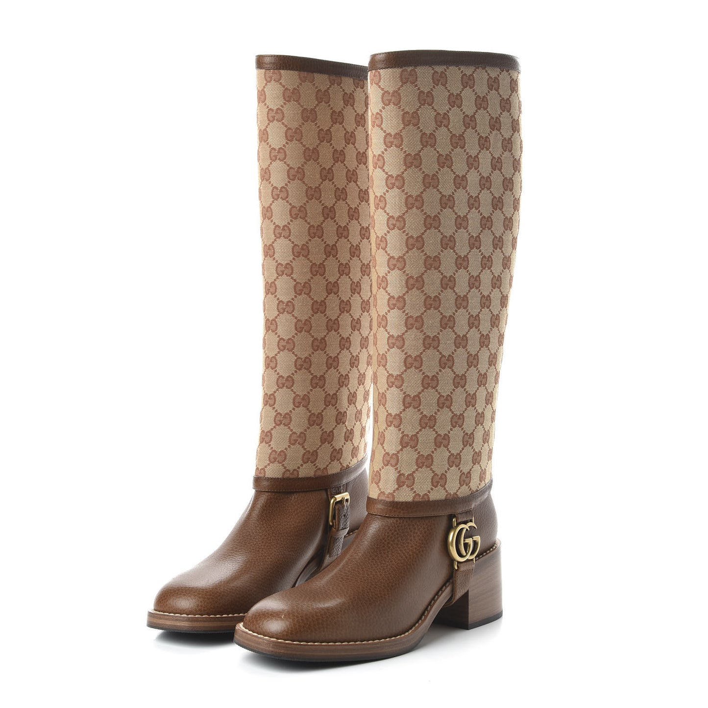 GG Monogram Calfskin Lola Tall Boots 40.5 Beige Ruggine Cuir
