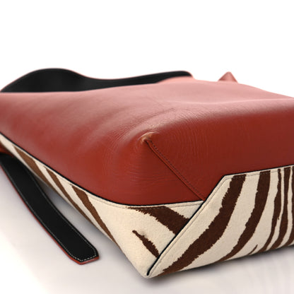 Celine Shiny Smooth Calfskin Zebra Printed Calf Hair Small Twisted Cabas Chalk Brick 9 of 10