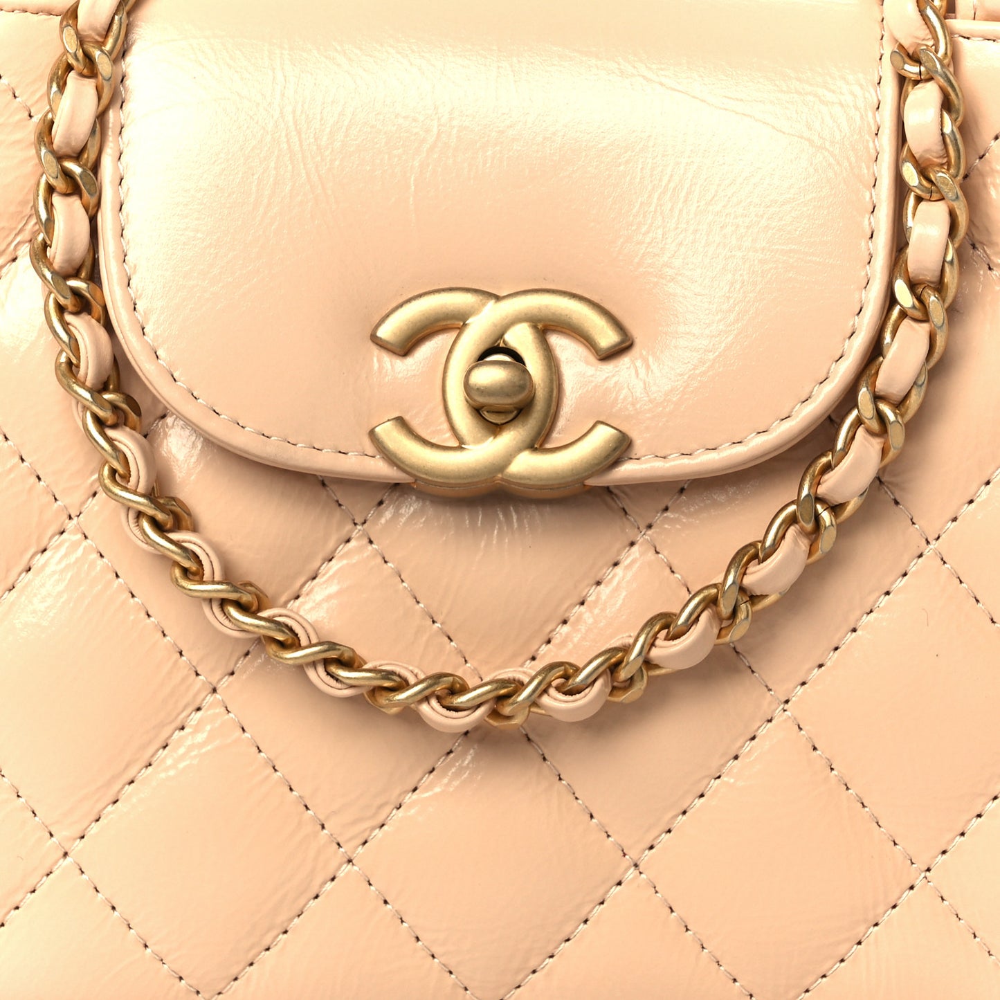 Shiny Aged Calfskin Quilted Nano Kelly Shopper Beige
