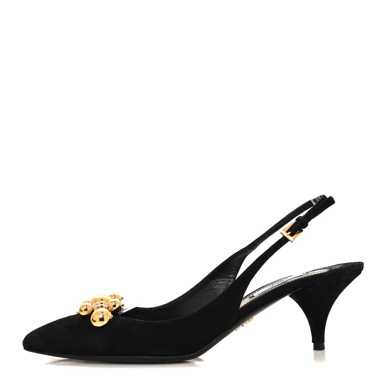 Prada Camoscio Slingback Pumps 40 Black Oro 1 of 10
