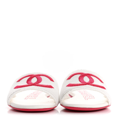 Chanel Jersey Knit CC Mules 37 White Fuchsia 3 of 10