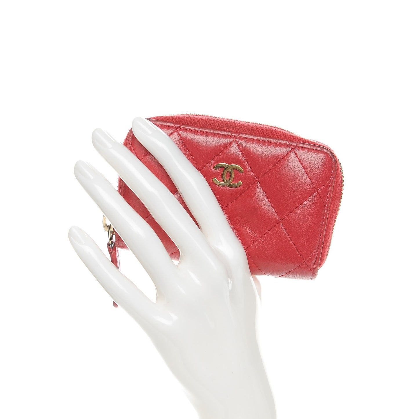 Lambskin Quilted Zip Around Coin Purse Wallet Dark Pink