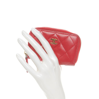 Chanel Lambskin Quilted Zip Around Coin Purse Wallet Dark Pink 2 of 8