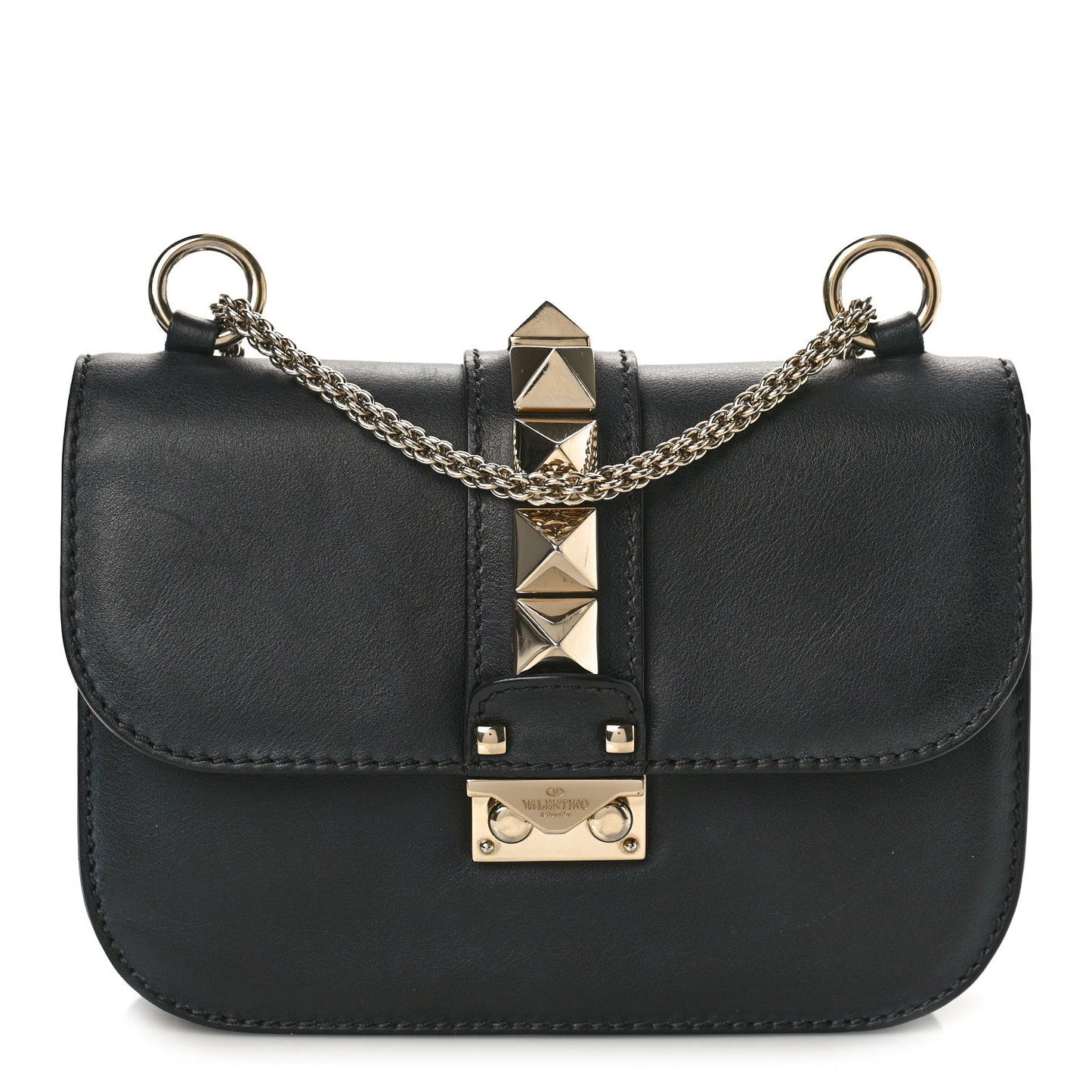 Vitello Small Glam Lock Rockstud Flap Black
