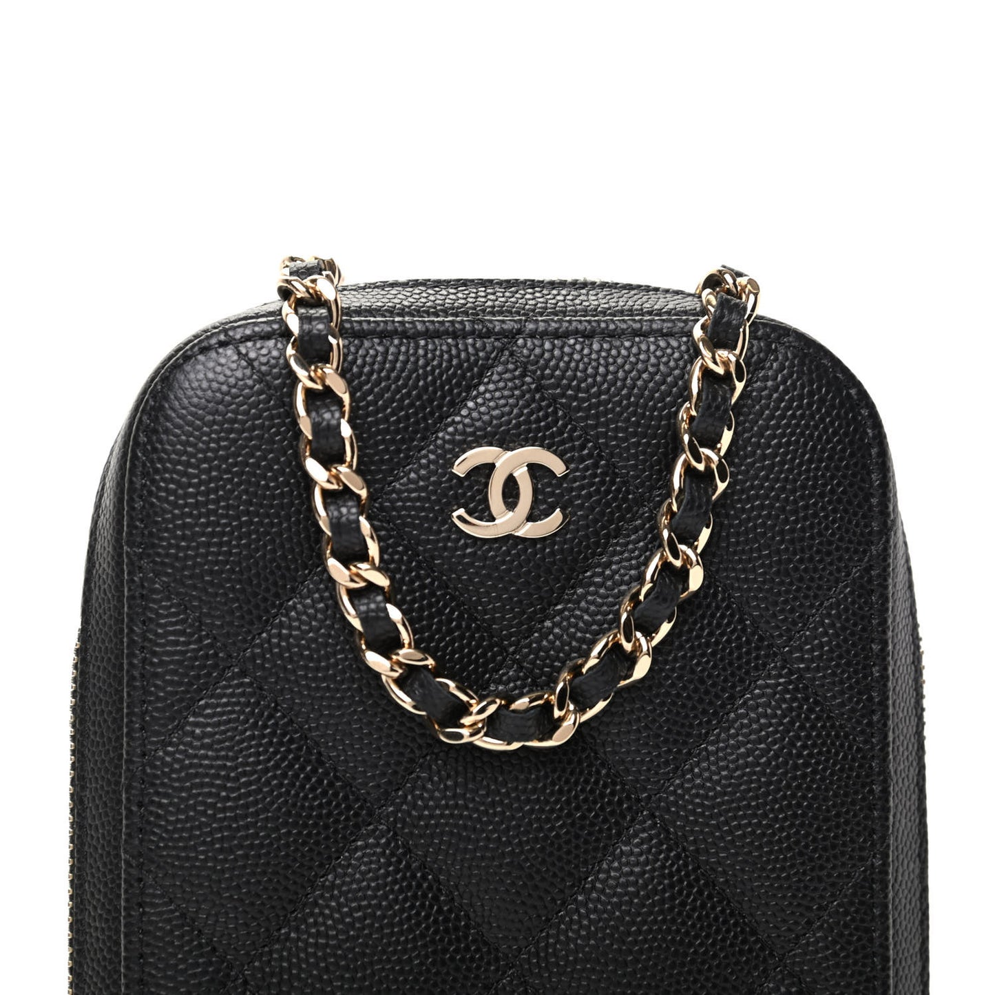 Caviar Quilted Zip Phone Case Black