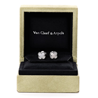 Van Cleef & Arpels 18K White Gold Mother of Pearl Sweet Alhambra Earrings 7 of 7