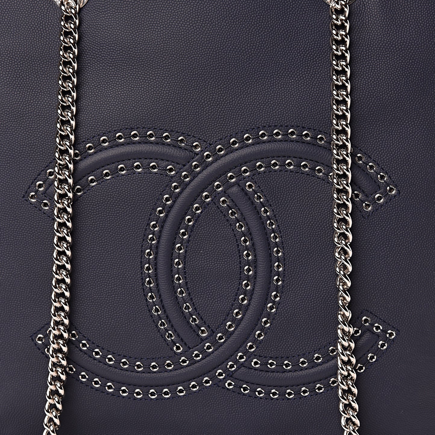 Grained Calfskin Large Coco Eyelets Shopping Tote Navy