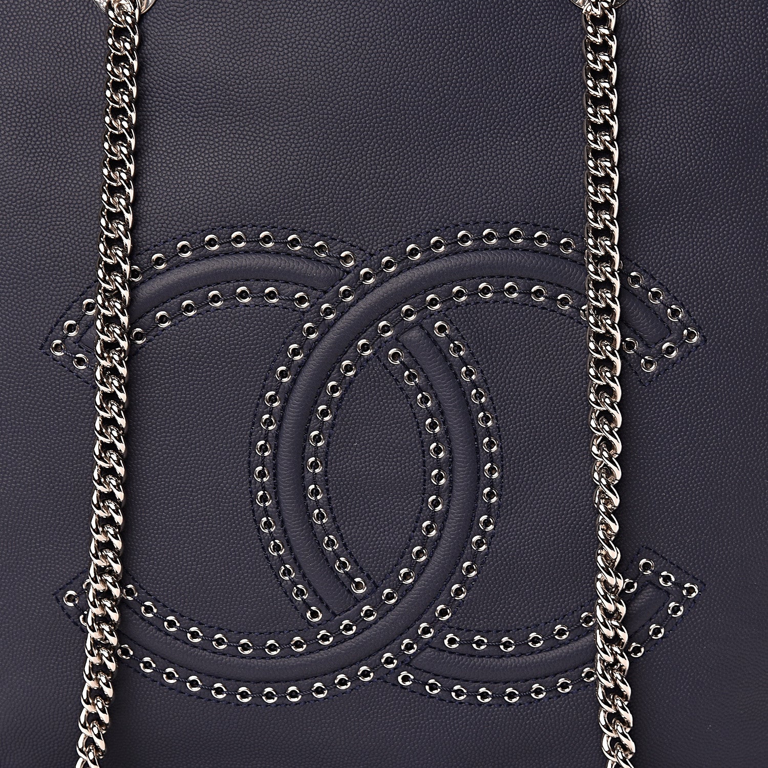 Chanel Grained Calfskin Large Coco Eyelets Shopping Tote Navy 11 of 11