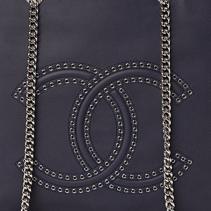 Chanel Grained Calfskin Large Coco Eyelets Shopping Tote Navy 11 of 11
