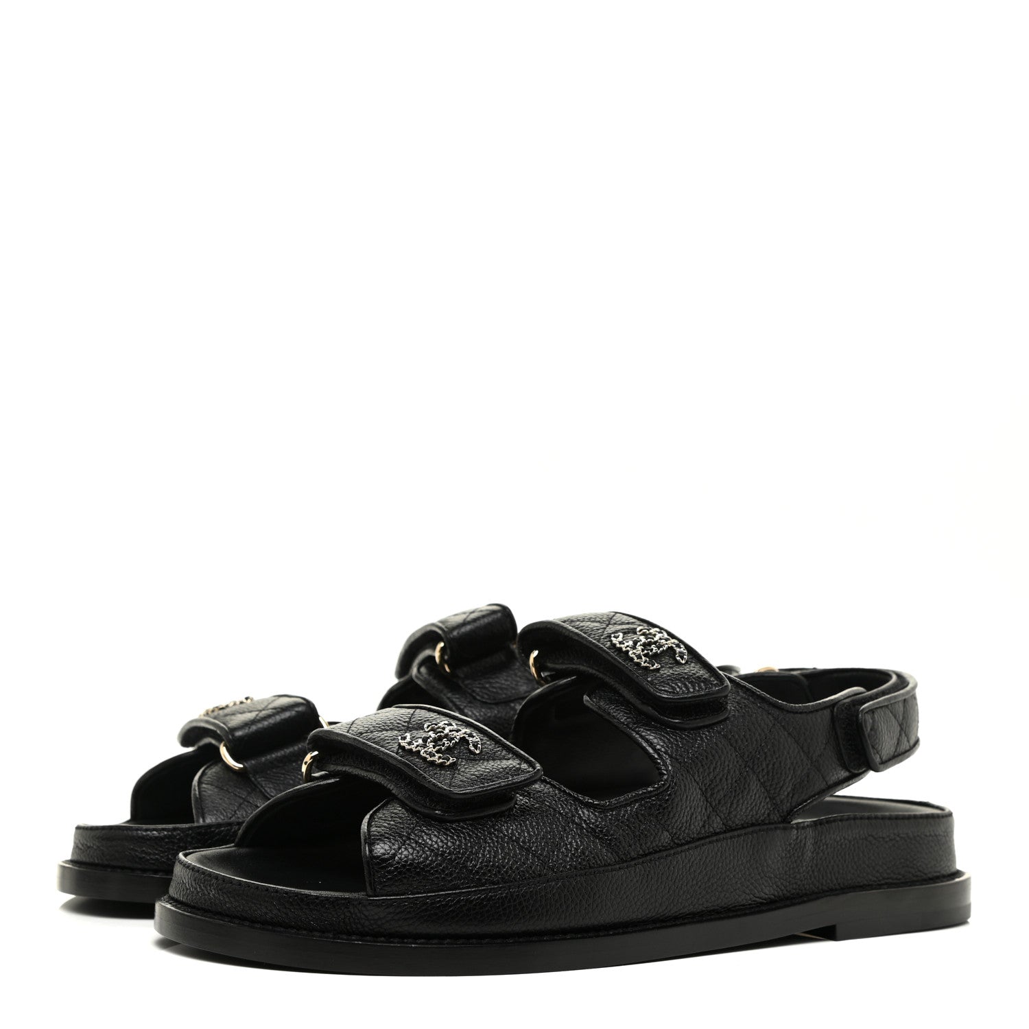 Chanel Grained Calfskin Velcro Dad Sandals 37.5 Black 3 of 8