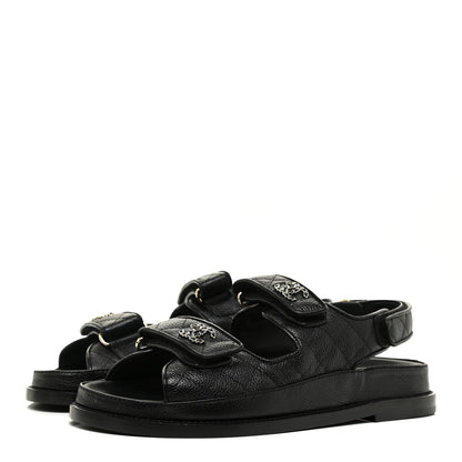 Chanel Grained Calfskin Velcro Dad Sandals 37.5 Black 3 of 8
