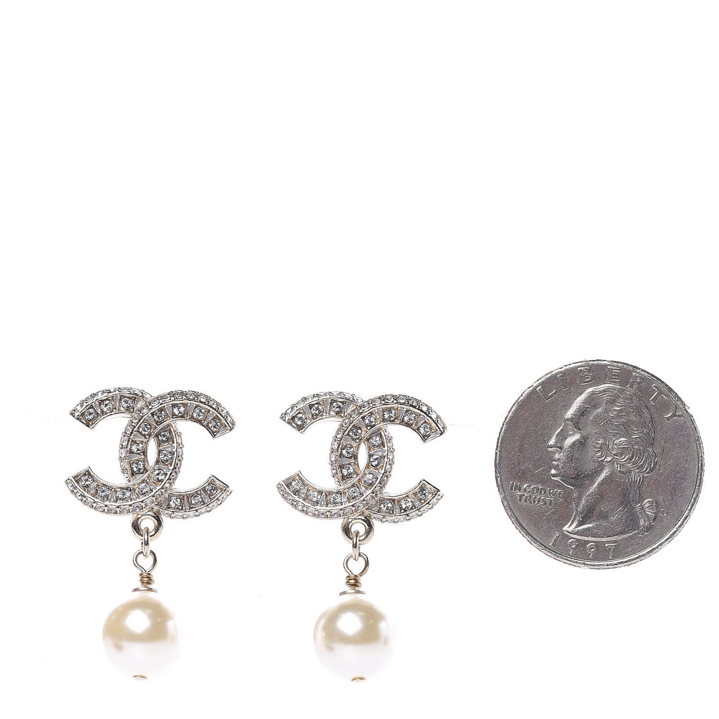 Crystal Pearl CC Drop Earrings Gold