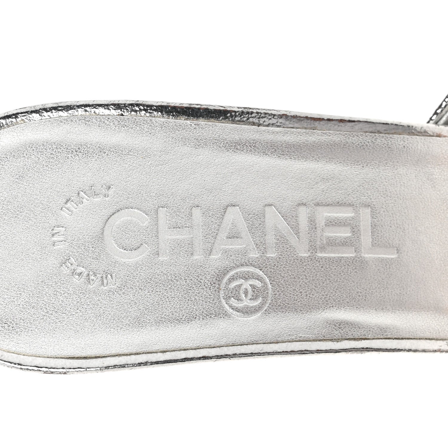 Chanel Metallic Goatskin CC Mules 37.5 Silver 7 of 10
