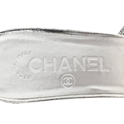 Chanel Metallic Goatskin CC Mules 37.5 Silver 7 of 10