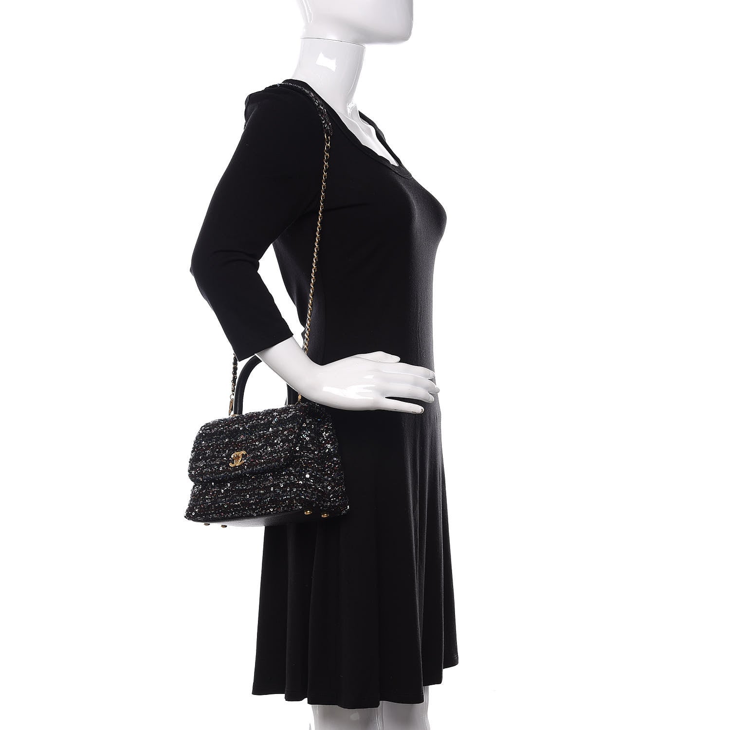 Chanel Tweed Sequin Mini Coco Handle Flap Black 2 of 10