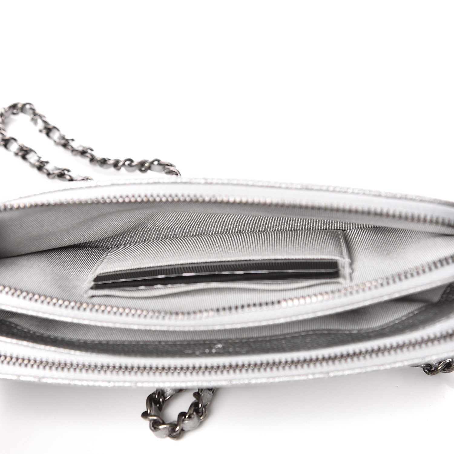 Chanel Metallic Caviar Quilted Small Clutch With Chain Silver 6 of 12