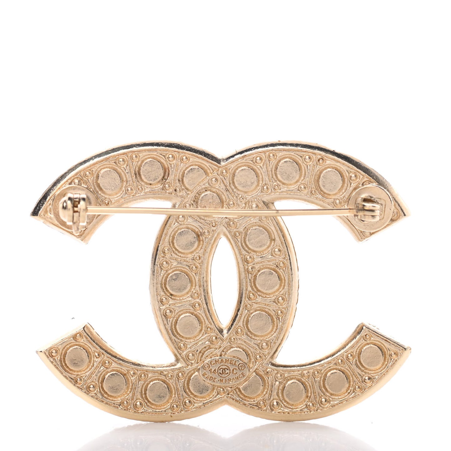 Pearl Crystal CC Brooch Gold