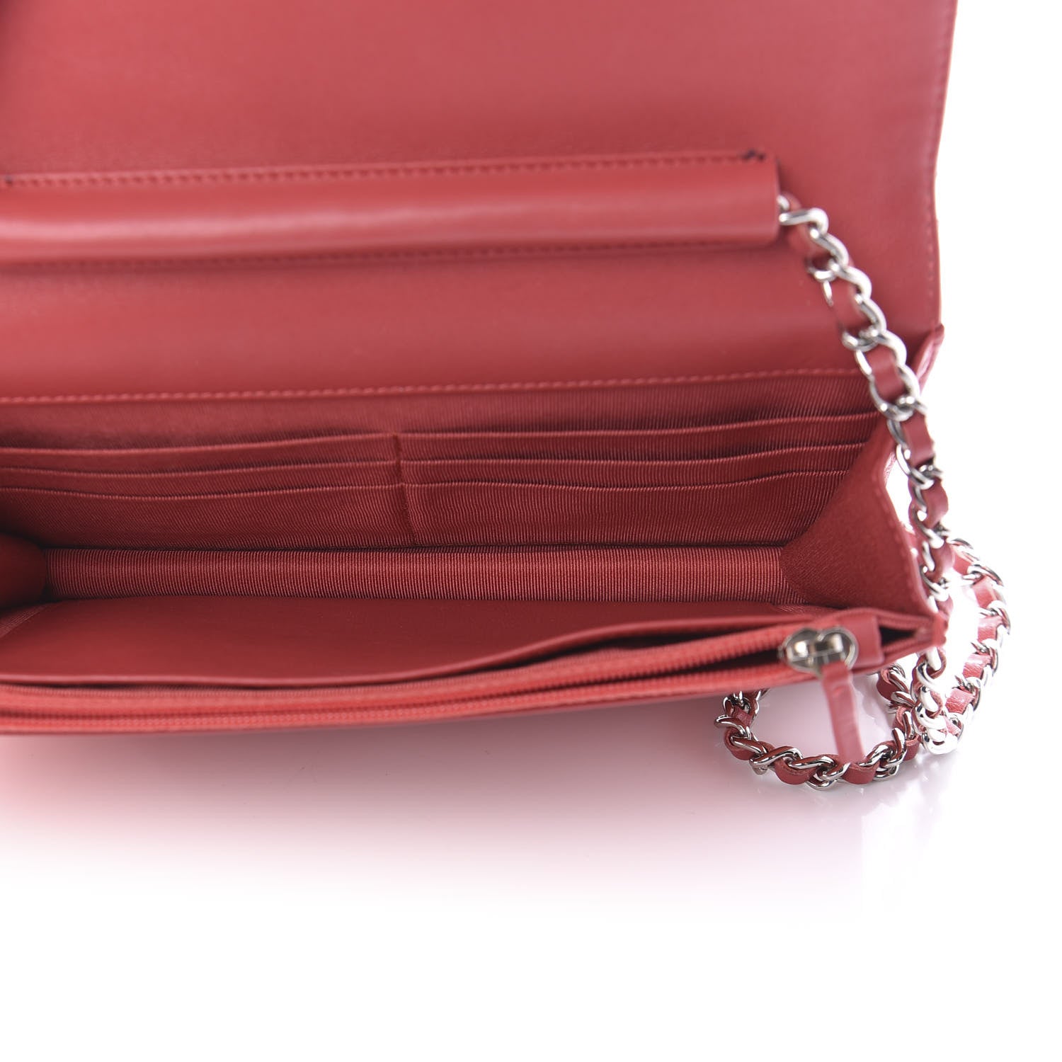 Chanel Patent Quilted Wallet On Chain WOC Coral 5 of 12