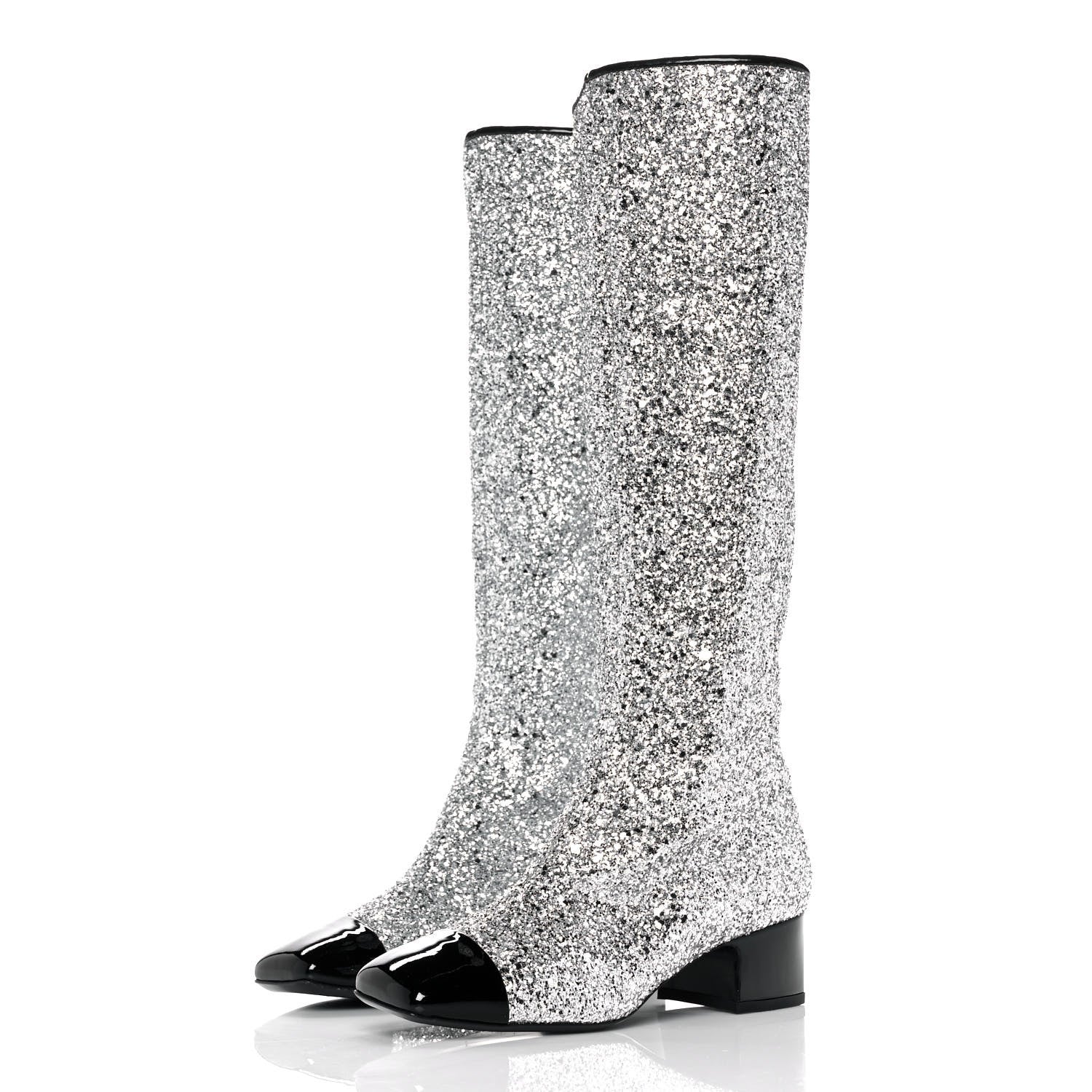 Chanel Glitter Patent Calfskin Cap Toe Fantasy High Boots 35.5 Multicolor Black 3 of 7