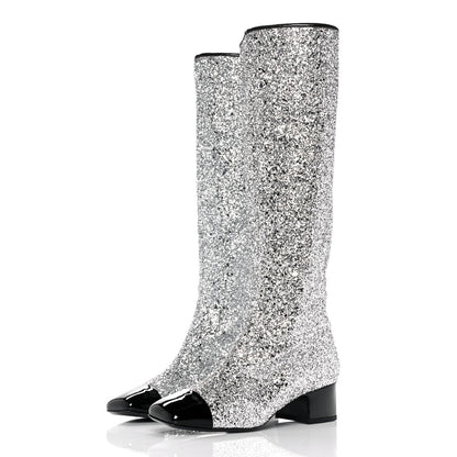 Chanel Glitter Patent Calfskin Cap Toe Fantasy High Boots 35.5 Multicolor Black 3 of 7